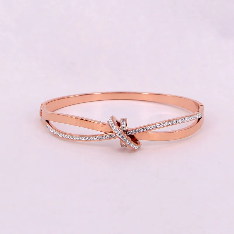 Crystal Bowknot Bangle Bracelet For Women Rose Gold Plated Gift_voghion.com