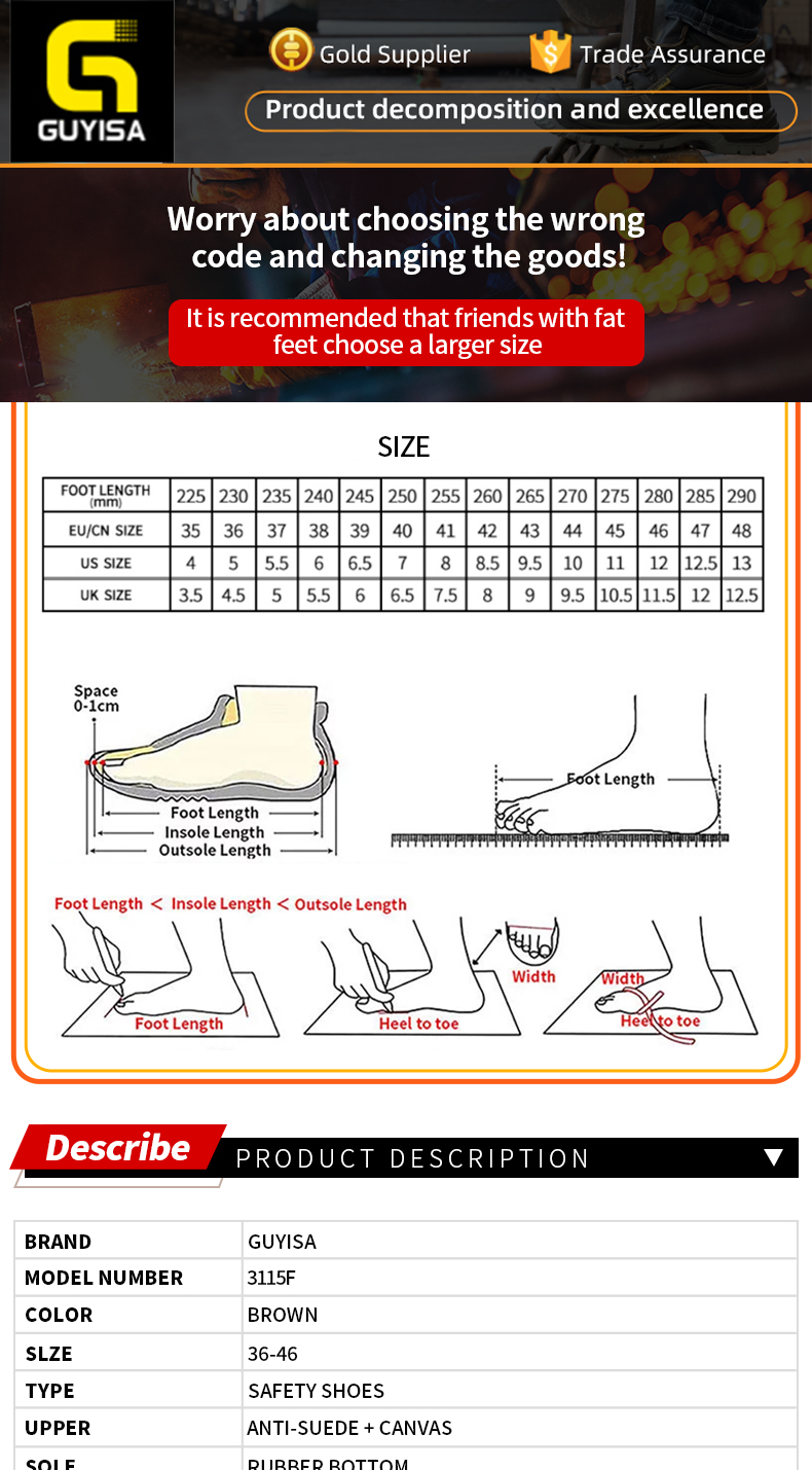 GUYISA Sicherheitsschuhe Herren Schweißerschuhe Sicherheitsstiefel Stahlkappe Anti-Smashing Anti-Stabbing CN36-46 3115F_voghion.com