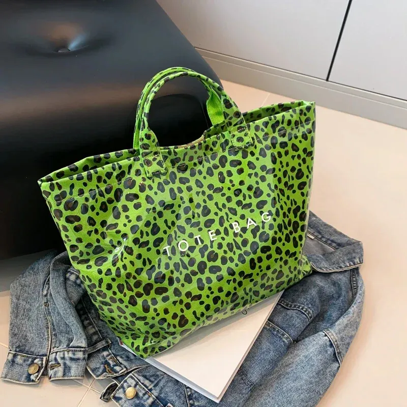 Fashion PVC Reusable Shopping Vintage Leopard Womens Large Capacity Waterproof Handbag Tote Beach Bag Travel 241115_voghion.com