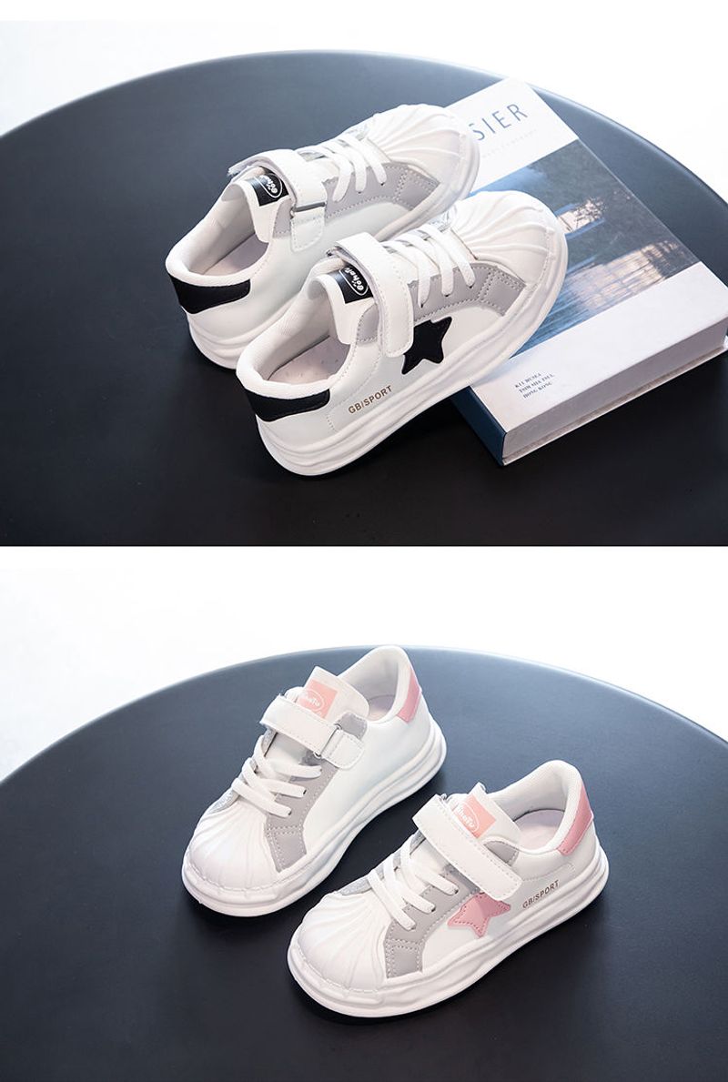 Children's shell head dissoing boys little white sneakers 2024 spring and autumn new girls leather sports board shoes_voghion.com