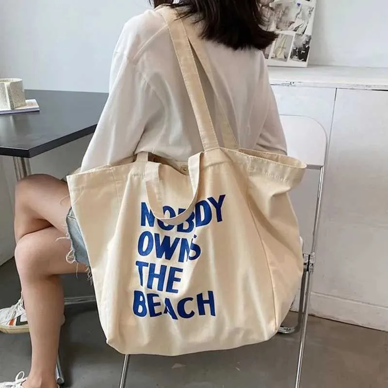 Large capacity retro letter printed canvas handbag with foldable design - perfect for casual shopping and daily use_voghion.com
