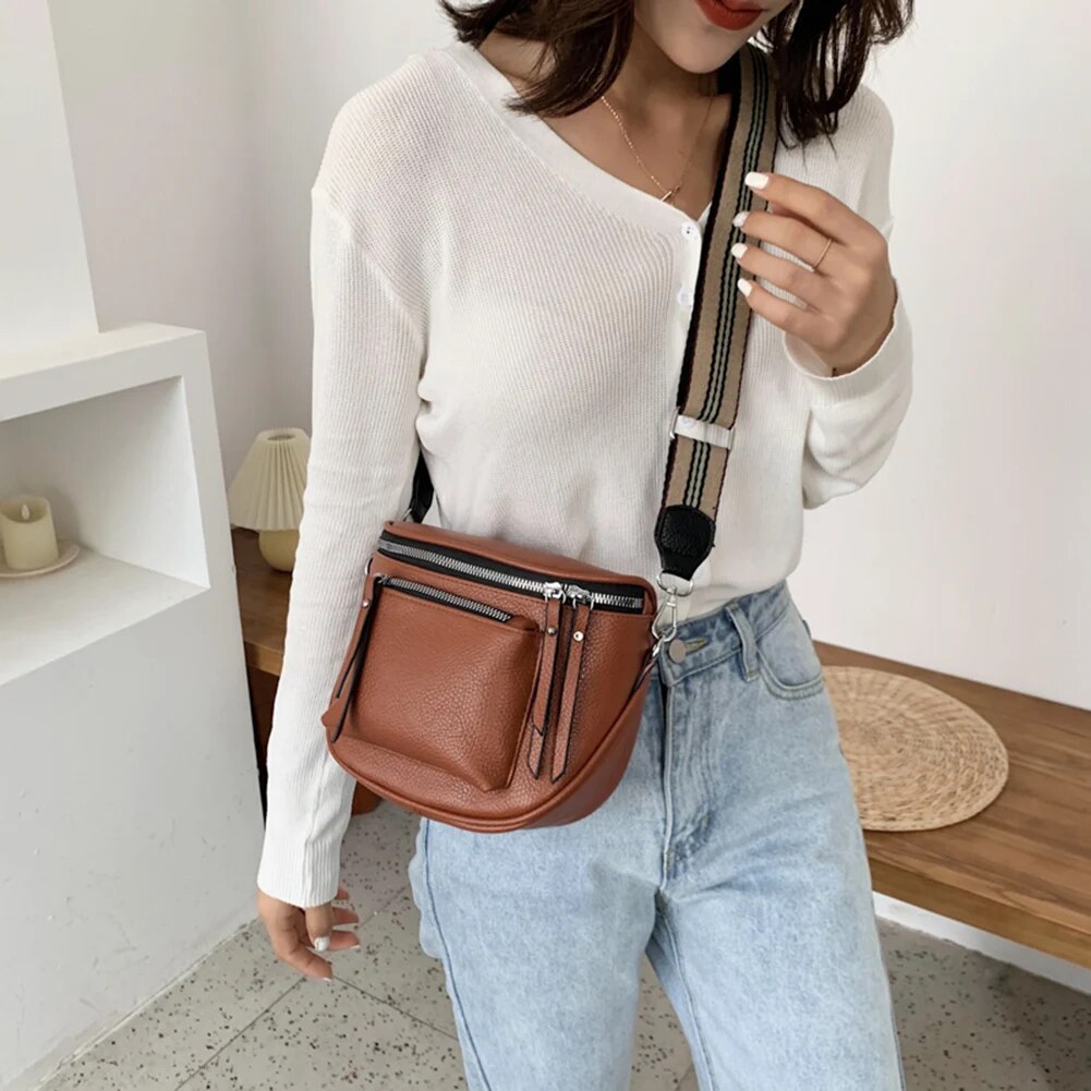 С доставкой Damen Vintage Leder Crossbody Schulter Taschen für Frauen Brust Tasche 2023 Marke Dame Trend Handtaschen Fanny Pack_voghion.com