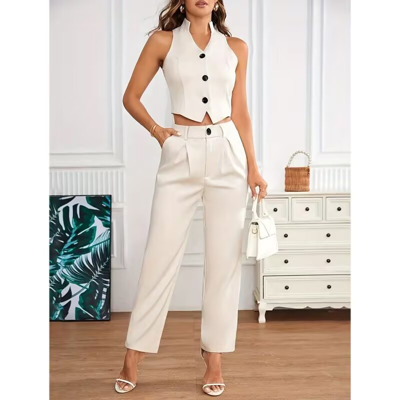 Women's Clothing Fashion Sleeveless Small Vest High Waist Temperament Straight Pants Two Piece Set