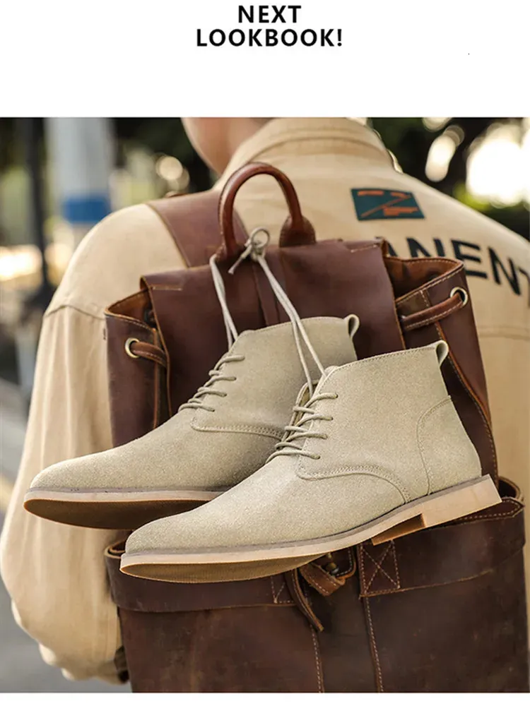 Chaussures en cuir suédé kaki de Style britannique bottines en dentelle confortables hommes Botas Para Hombre 250425_voghion.com