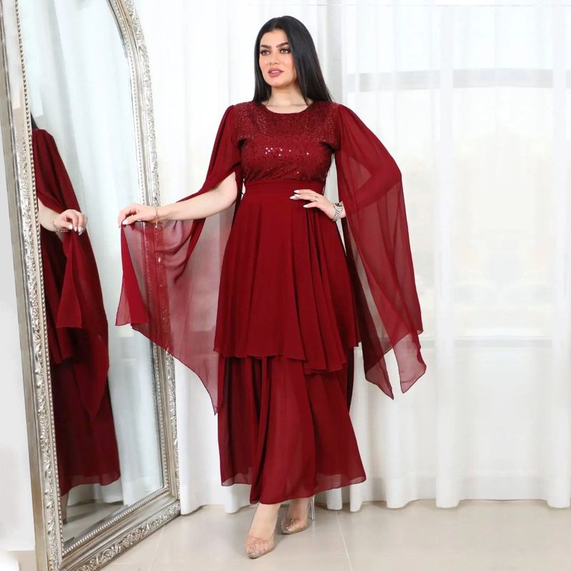 Women's Clothing autumn new Arabic sequin evening dress muslim with belt_voghion.com