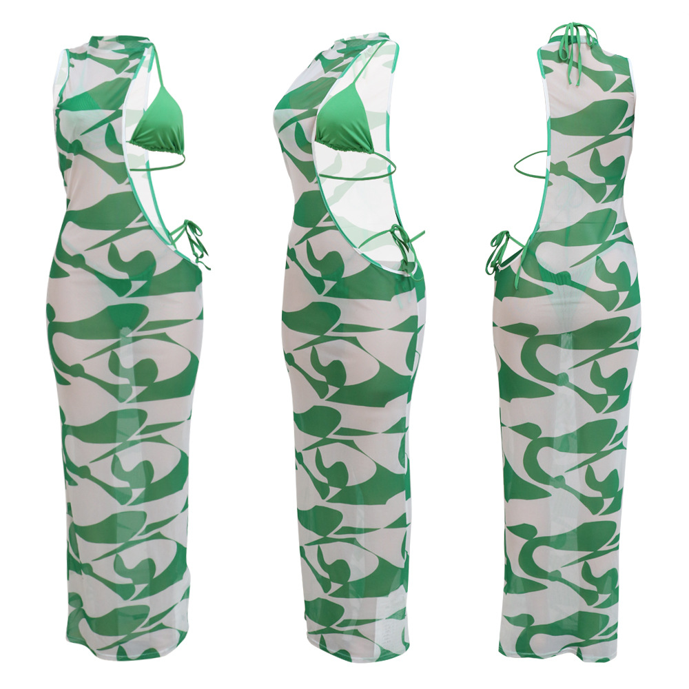 Women's Clothing  Printed irregular mesh dress_voghion.com