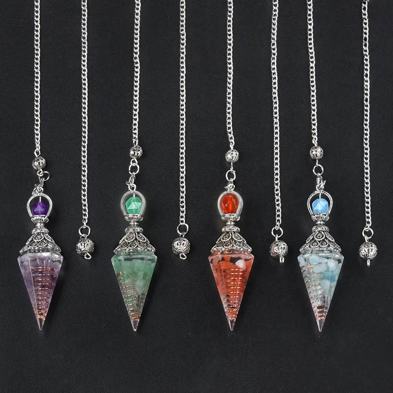 Natural Stone Pendulum Necklace 7 Chakras Rose Quartz Amulet_voghion.com