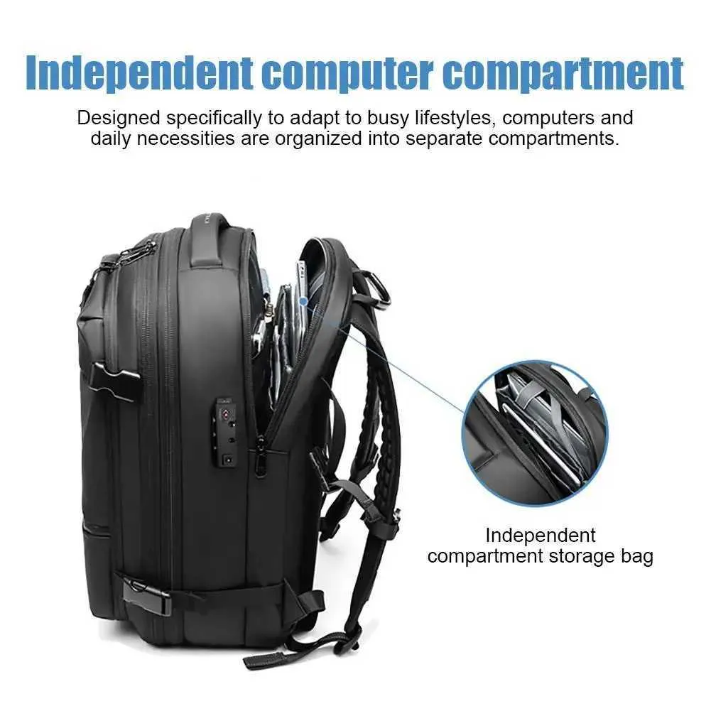 Rejse Mænd Business Rygsæk Udvidelig USB Taske Stor Kapacitet 17,3 Tommer Laptop Vandtæt Vakuumkompression_voghion.com
