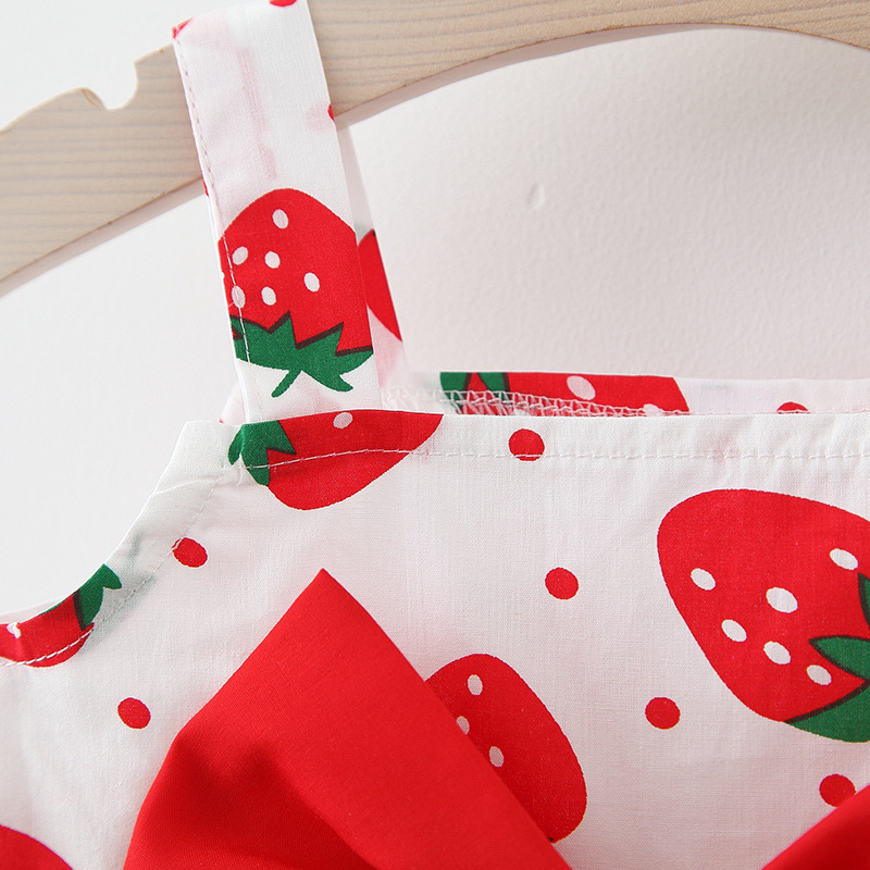 Baby Mädchen Kleid für 6-12 Monate Erdbeere Polka Dots Schleife Kleid Sommer Atmungsaktive Baumwolle Kinder Kleidung Senden Hut_voghion.com