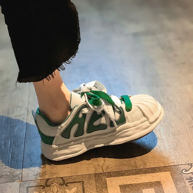 Thick Soled Round Toe Sponge Cake Heel With Dissoed Bottom Letter Skateboard For Comfortable And Versatile Sports Shoes_voghion.com