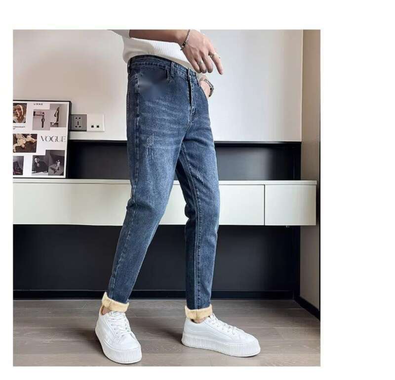 Jeans spessi e morbidi nuovi invernali 2025, edizione coreana, pantaloni alla moda, aderenti, elastici, a gamba piccola, caldi_voghion.com