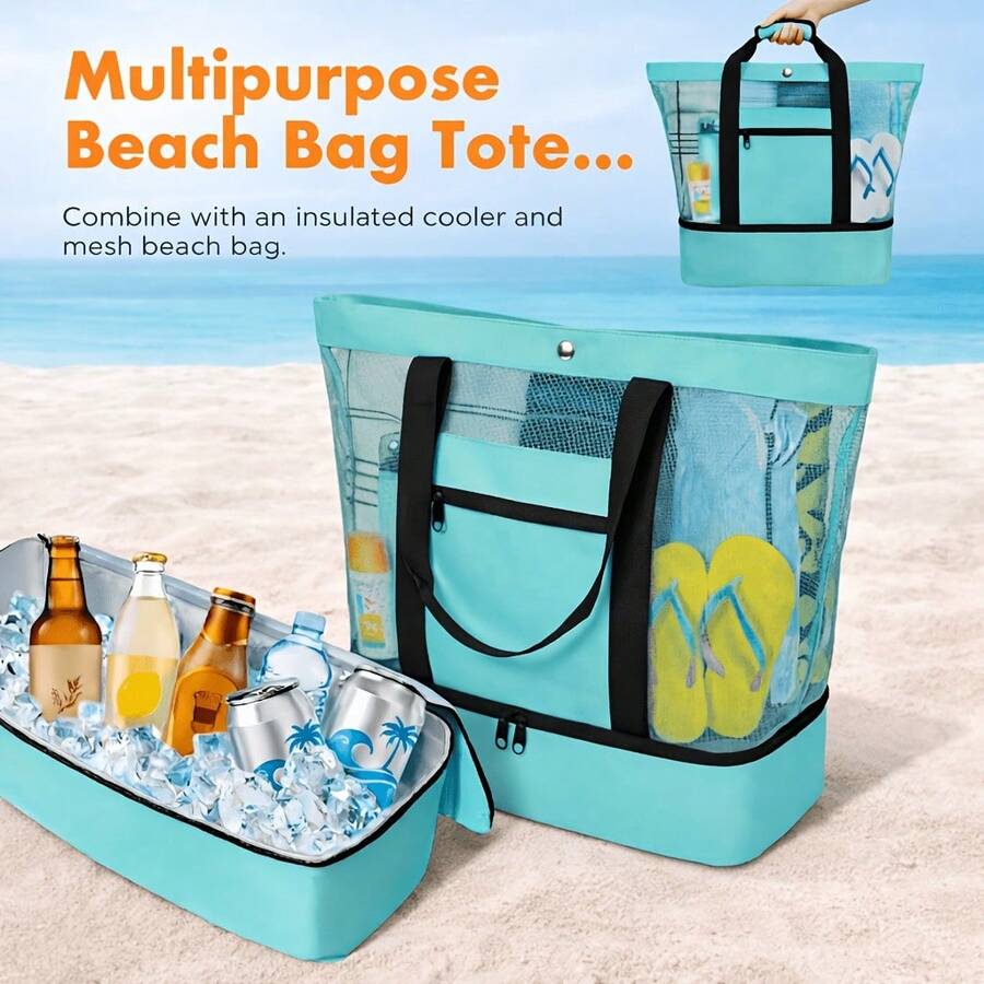 This Dual-Purpose Mesh Tote Bag Features Cooler Compartment, A Spacious Shoulder Bag, Suitable Both Men Women.It Offers_voghion.com