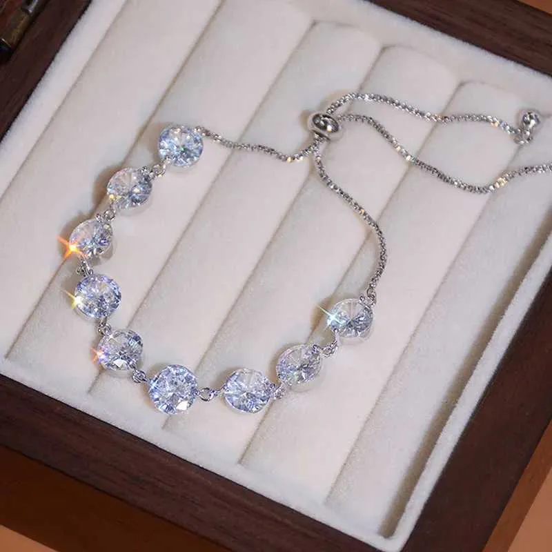 Crystal Zircon Bracelet For Women Adjustable Silver Colour Bangle_voghion.com