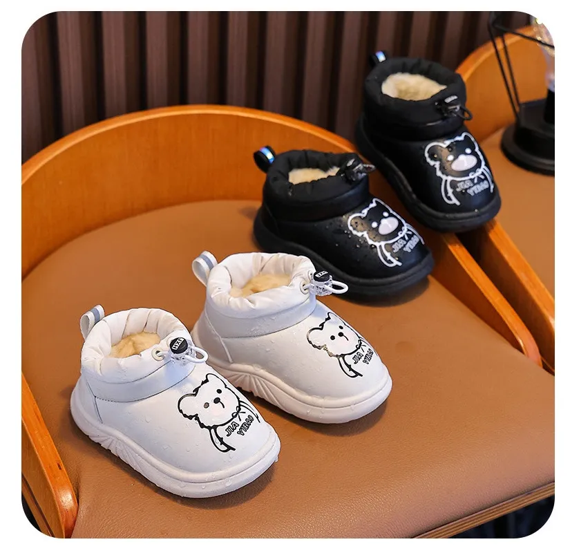 Chaussures d'hiver pour bébés filles et garçons, adorables ours, imperméables, décontractées, en coton pelucheux, à semelles souples et chaudes_voghion.com