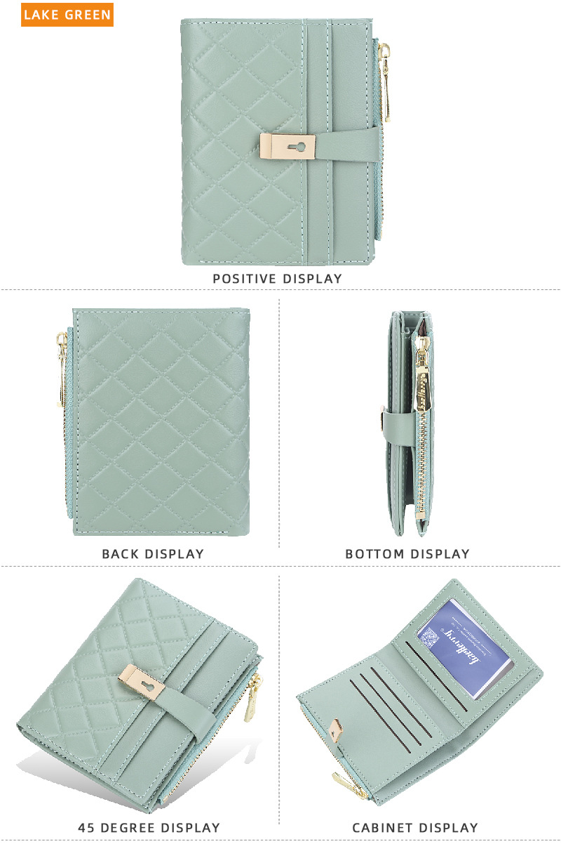 Women's Short Wallet Rhombus Quilted Purse With Card Slots_voghion.com