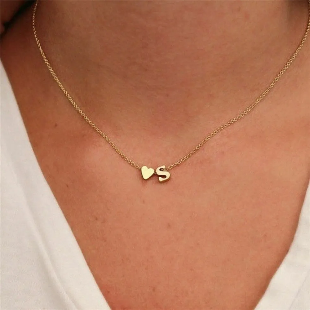 Fashion designer for woman tiny heart love choker gold sier color letter necklace jewelry custom chain_voghion.com