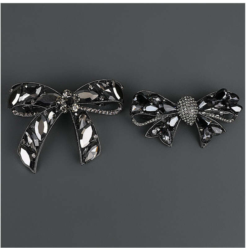 Sparkling Grey Rhinestone Bow With Spring Light Luxury, Fashionable, High-end Feeling, Clip, Back Of The Head, Cross_voghion.com