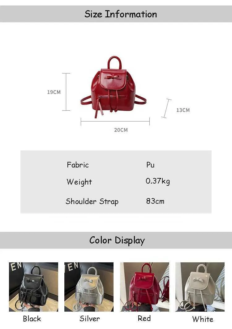 Mochila feminina sólida com aba e laços, mini bolsas de ombro, versátil, feminina, grande capacidade, bolsas de couro, casual, estudante_voghion.com