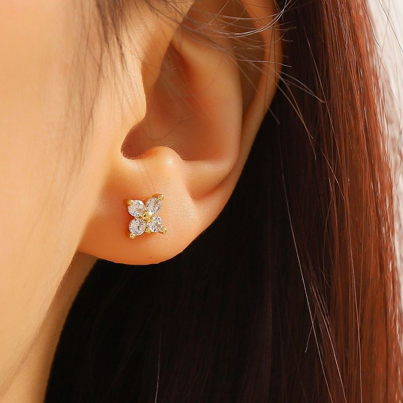 Light Style Zircon Lucky Four Leaf Clover Mini Exquisite Earrings Popular Jewelry_voghion.com