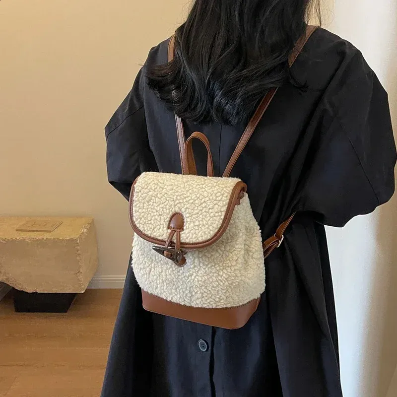 Winter Warm Lamb Wool Women Backpack Fashion er Plush Handbag Anti Theft Backbag Lady Casual Shoulder Crossbody Bag_voghion.com
