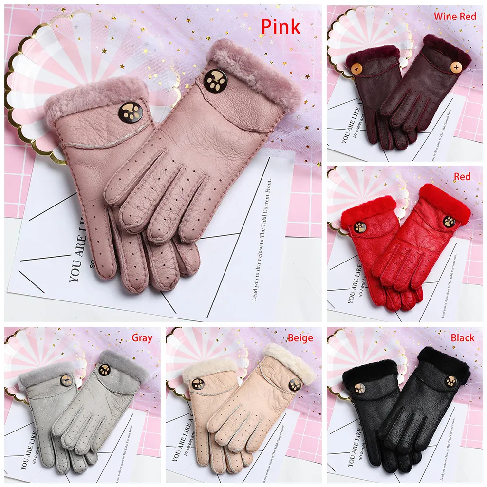 Moda-1 par de luvas femininas quentes de inverno com um dedo espesso, respiráveis, de pele de carneiro, costuradas à mão, 6 cores_voghion.com