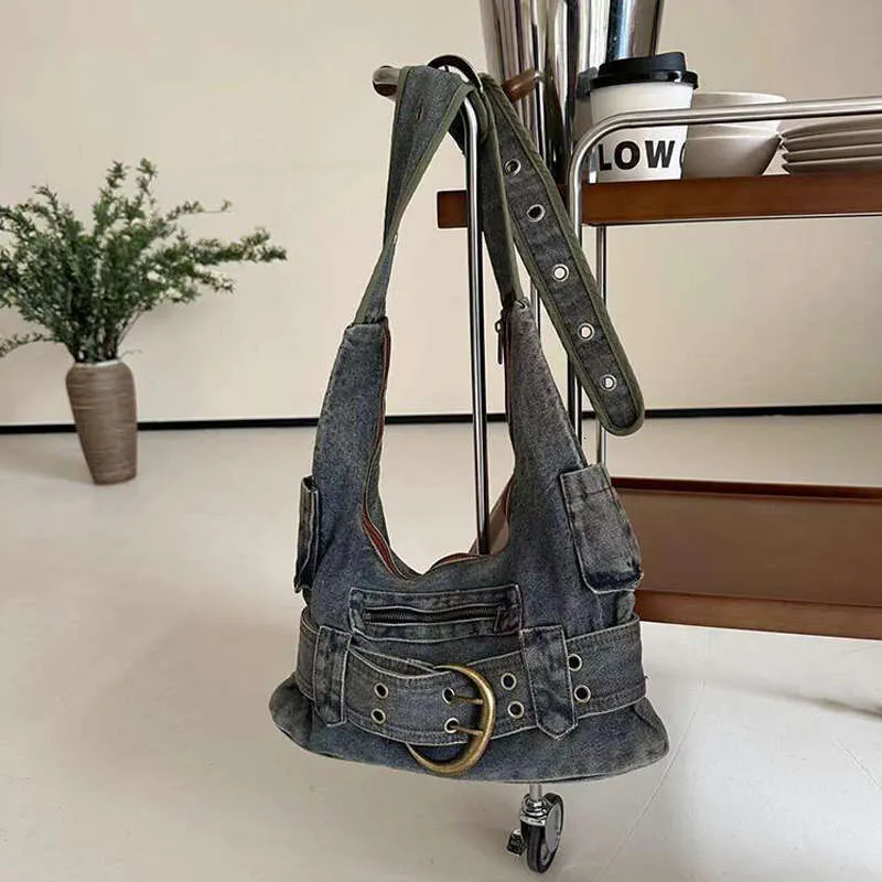 Bolsa de ombro feminina vintage jeans punk da moda, bolsa de mão grunge de rua Y2k, bolsa de mão retrô gótica casual para meninas, bolsas de axila_voghion.com