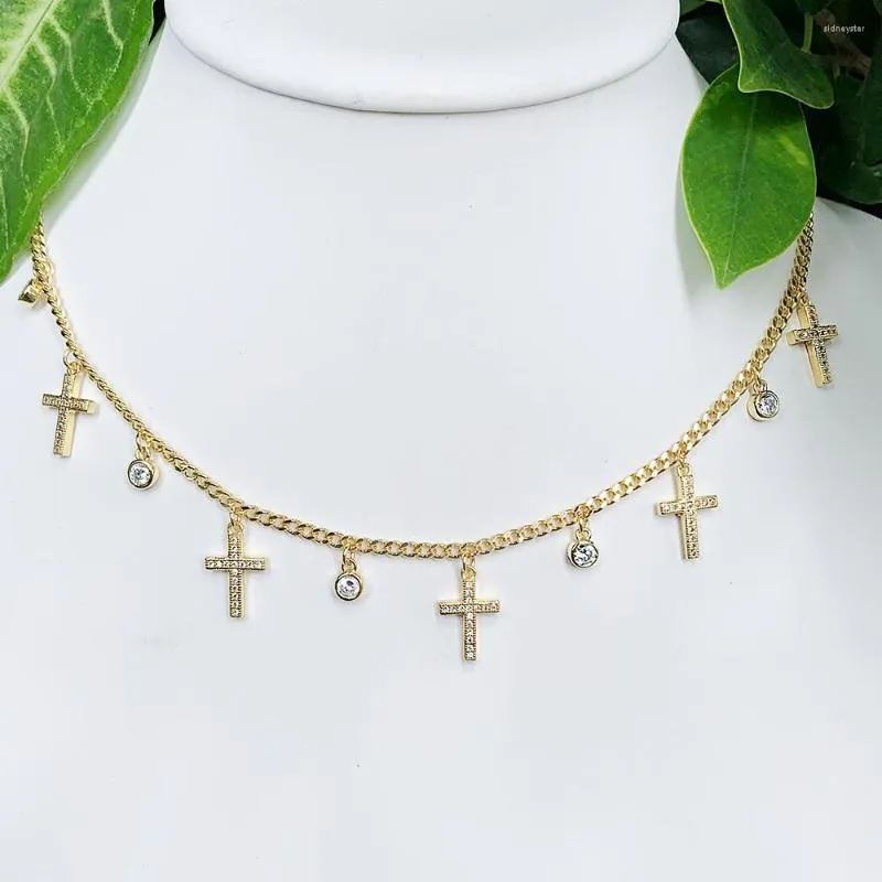Chains Cute Different Style Mini CZ Micro Insert Gold-plated Pendant Brass Cuba's Chain Necklace Suitable For_voghion.com