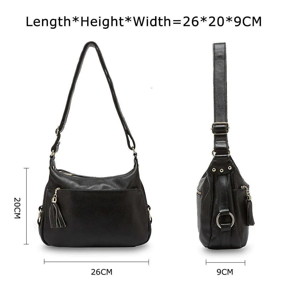 Zency 100% ægte læder moderigtig dameskuldertaske med kvast høj kvalitet hobos elegante dame crossbody-tasker sort_voghion.com