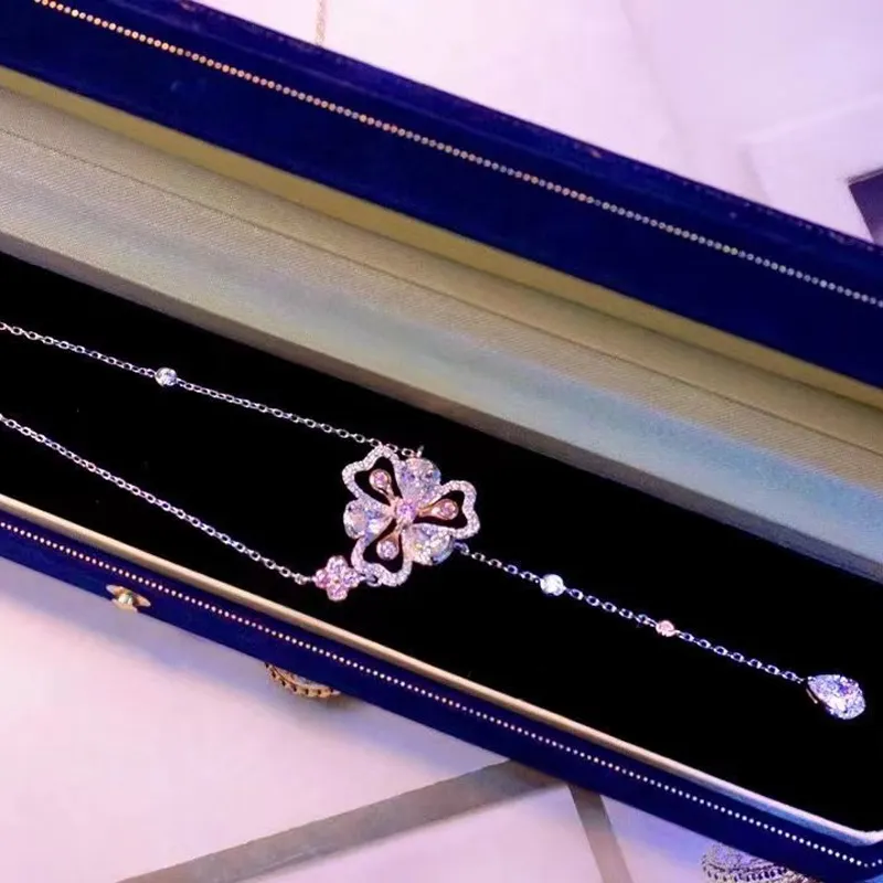 Collier à fleurs en chaîne pour femme, bijoux fins, chaîne romantique en argent sterling avec zircon cubique_voghion.com