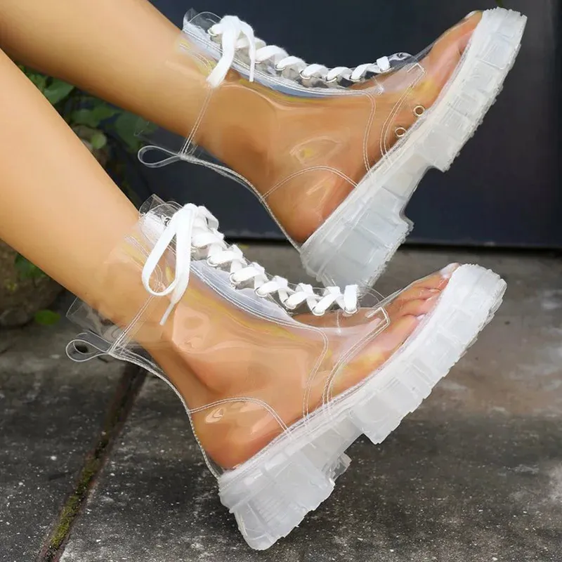 Women's Platform Transparent Rain Boots For Summer Walking Style_voghion.com