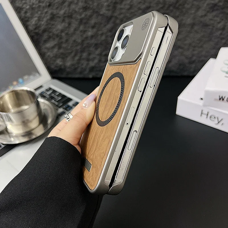 Magnetic Phone Case Wood Grain Leather For Iphone Pro Max Plus_voghion.com