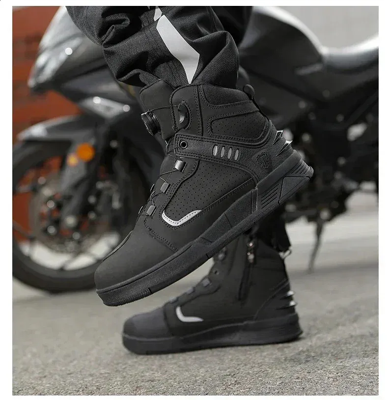 Motorcycle Riding Shoes For Men Black Protective Boots All Season_voghion.com