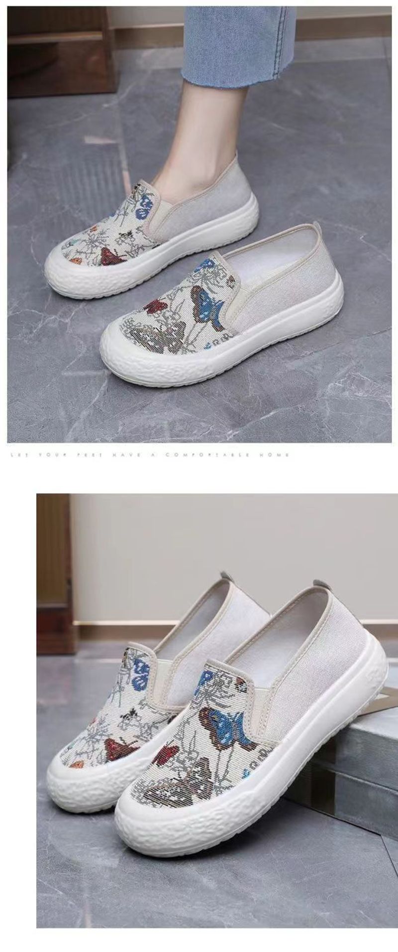 2024 spring new women's round head slip-on canvas women breathable soft sole student lazy single shoes_voghion.com