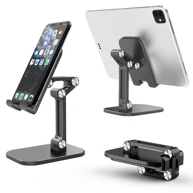 Three Sections Foldable Desk Mobile Phone Holder For iPhone iPad Tablet Flexible Table Desktop Adjustable Cell Smart_voghion.com