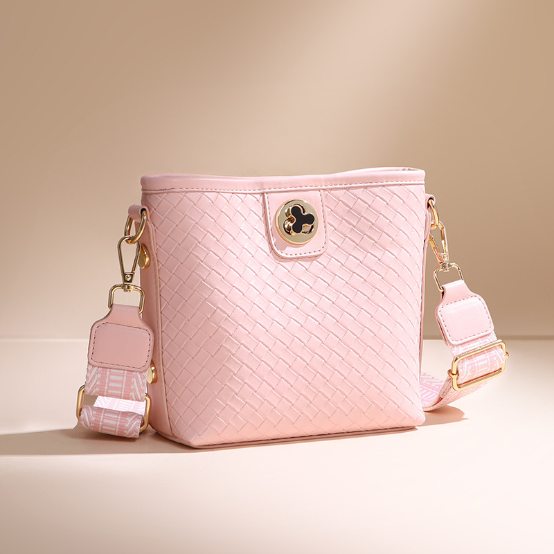 Borsa a secchiello con chiusura in tessuto da donna Borsa a tracolla a tracolla di grande capacità alla moda_voghion.com