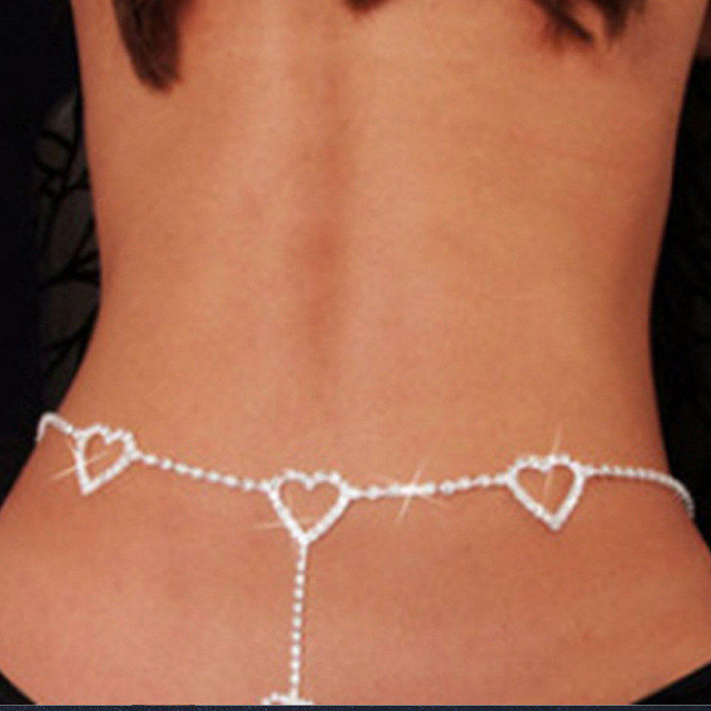 Accessorio di moda bikini creativo decorazione di strass personalità del corpo cuore di pesca cintura a catena in vita geometrica_voghion.com