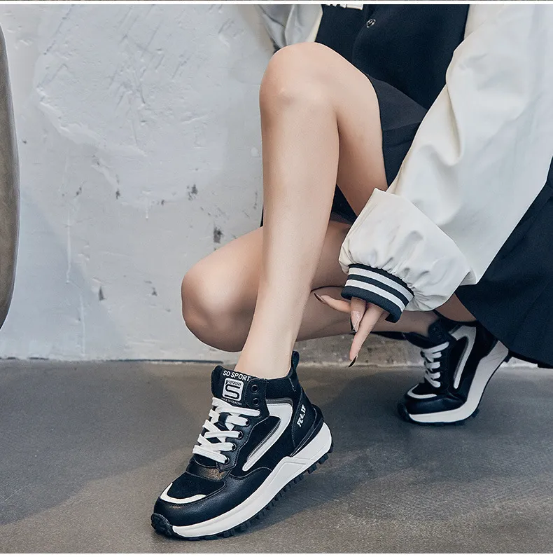 Genuine Leather Sneakers For Women Mixed Color Platform Casual Autumn Winter Warm Plush High Top Sports Shoes_voghion.com