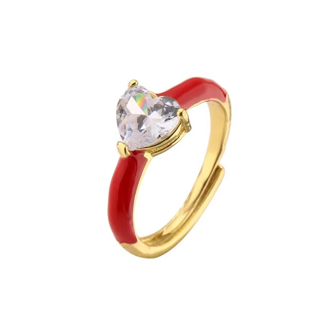 Hot Sales HECHENG,Lovely Enamel Couple for Women Girls Sweet Multicolor Cute Heart Circle Round Finger Rings_voghion.com
