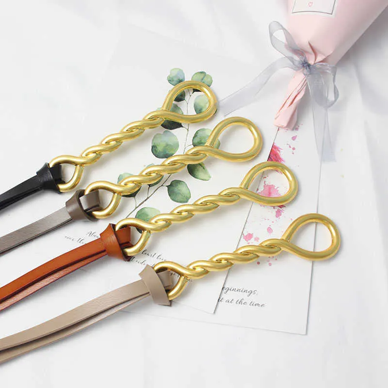 Curea din piele Chntensho cu cataramă plisată și buclă răsucită, importată, cu inel și nasture răsucit, Q0625_voghion.com