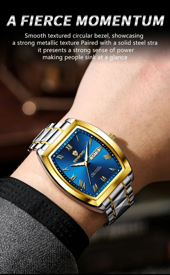 Couple Square Quartz Watch Set Luminous Waterproof Date Display_voghion.com