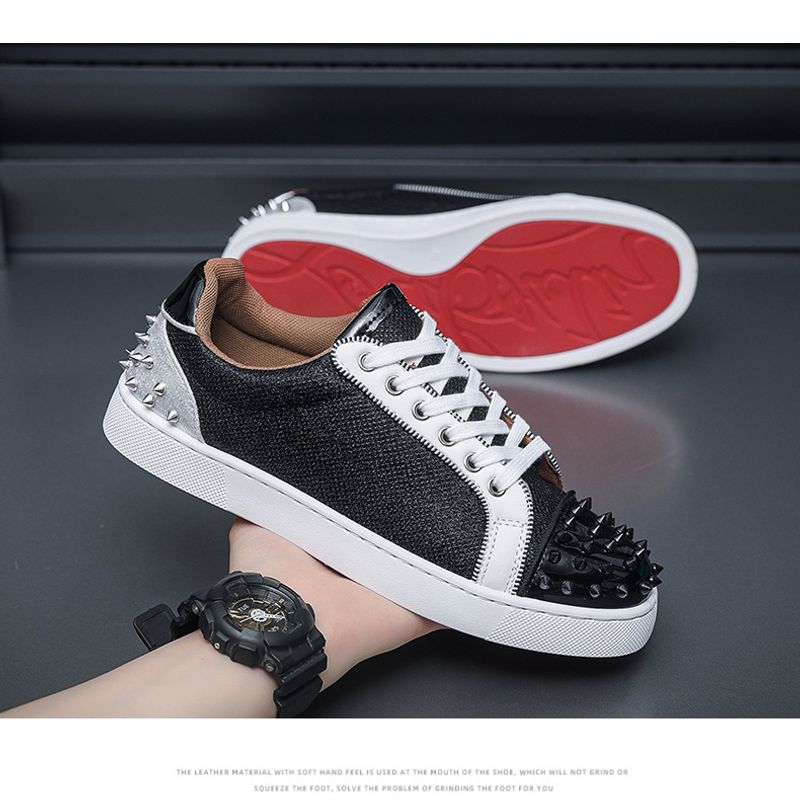 Red Sole Casual Rivets Plate Personality Fashion Trend Men's Shoes_voghion.com
