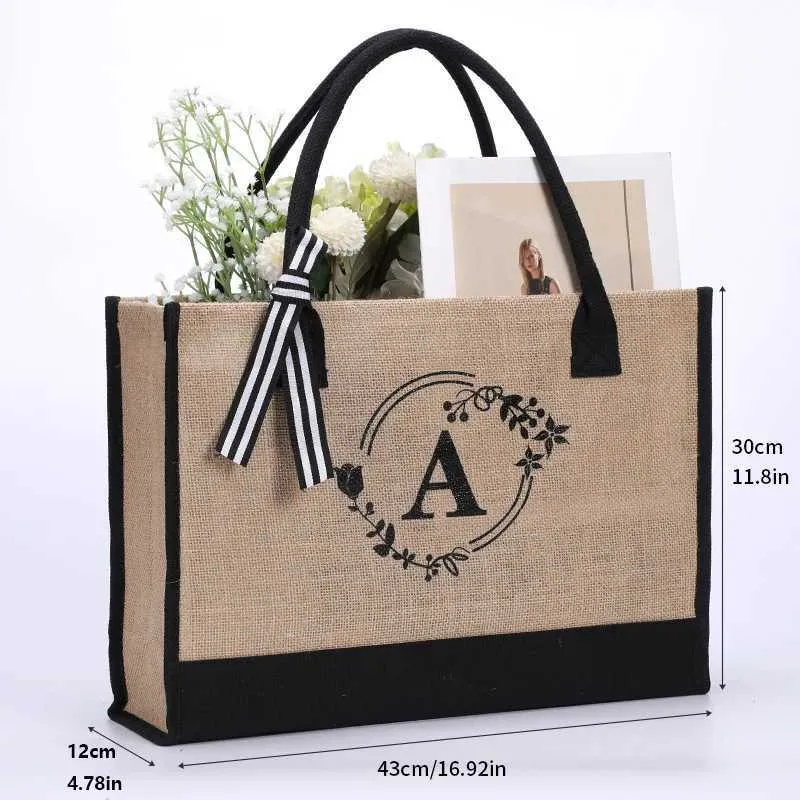 Heiße Selg-Damenhandtaschen mit großem Fassungsvermögen, bedruckt mit den Anfangsbuchstaben von Jute und EN-Einkaufsgeschenktüten C241116_voghion.com