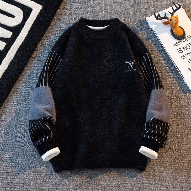 Men’s Clothing Mink velvet half turtleneck sweater men’s autumn and winter one-piece velvet fleece-lined thickened cashmere sweater warm clothes