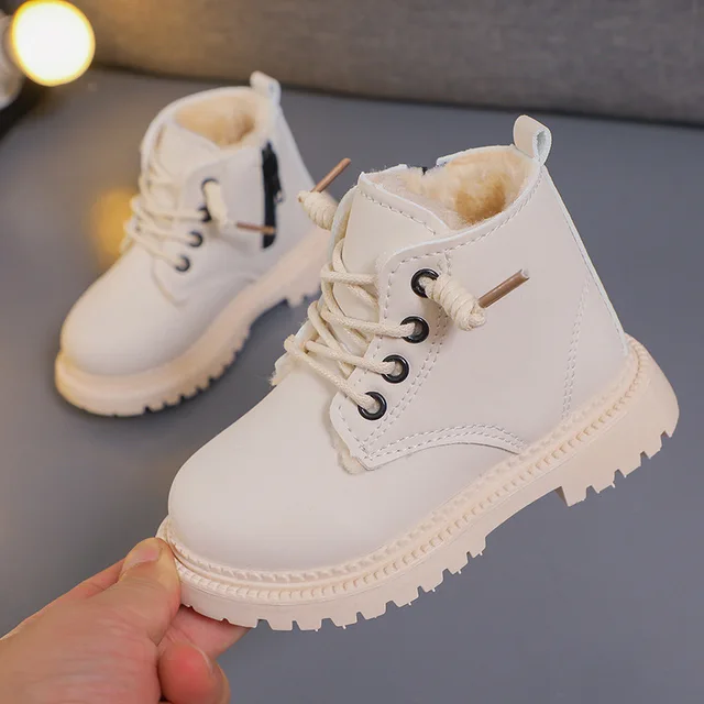2024 Reine Farbe Kinder Winter Neue Veet für Mädchen England Stil Kinder Schneestiefel Student Halten Warme Schuhe H08242_voghion.com