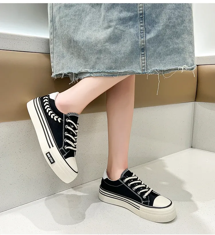 Platform Women Canvas Shoes Height Increasing Chunky Sneakers For Youth Girls Outdoor Trainers Female Ladies Thick Sole_voghion.com