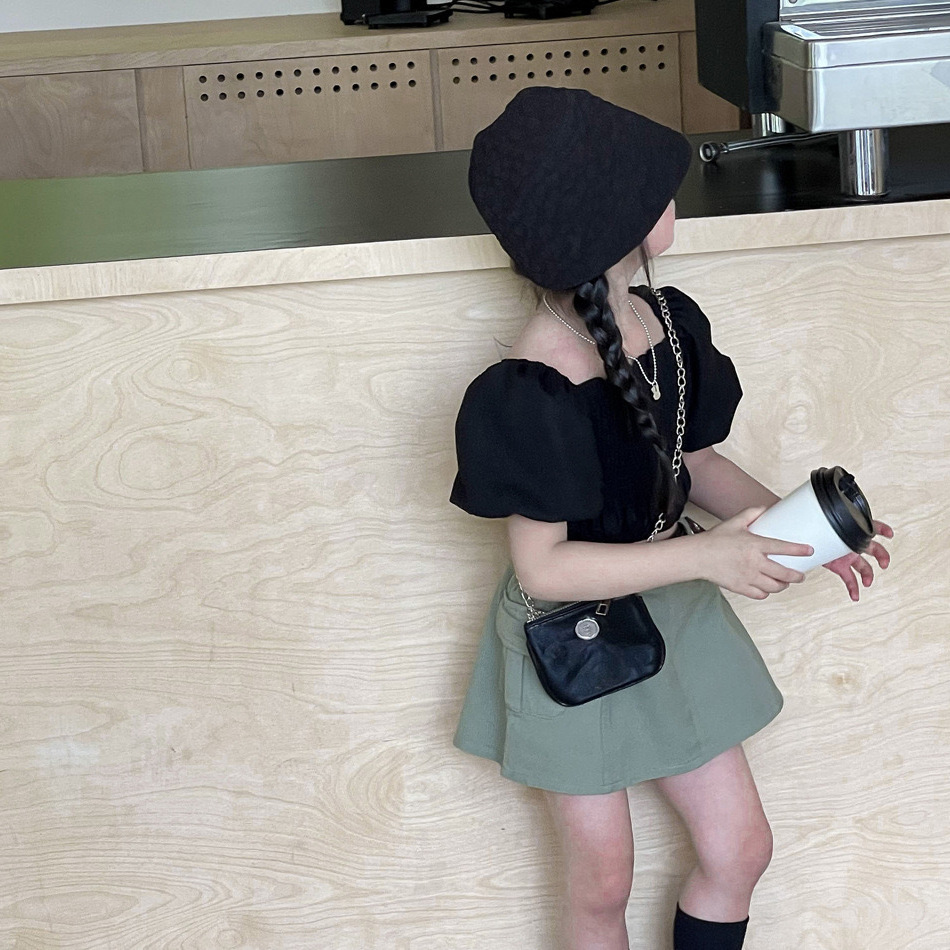 Ensemble 2 pièces pour mère et fille, haut à manches bouffantes rétro + jupe de travail, pour enfants de petite et moyenne taille_voghion.com