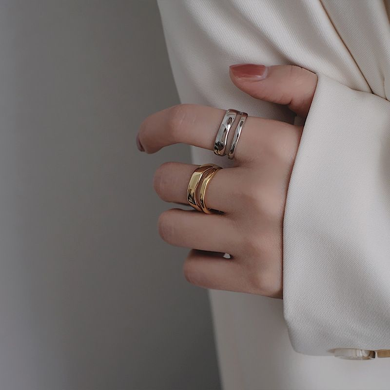 Korean-style S Sier Geometric Double-layer Ring for Women_voghion.com