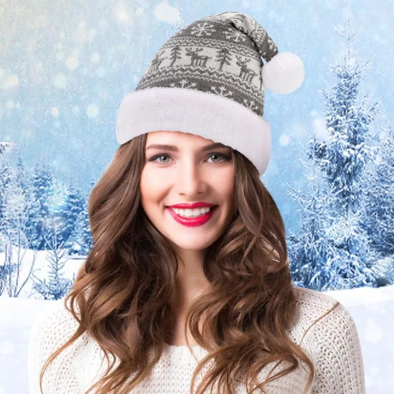 Chapeaux Écharpes Ensembles Casquettes de baseball Chapeau enroulable Hiver Noël Laine Cerf Neige Flanelle Adulte Tricoté Casquette de baseball Soutien_voghion.com