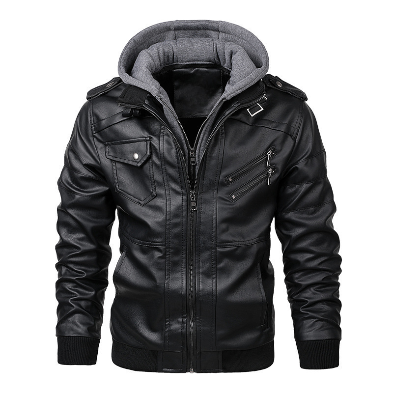 Men’s Clothing spring and autumn men’s jacket pu hooded jacket leather two piece jacket