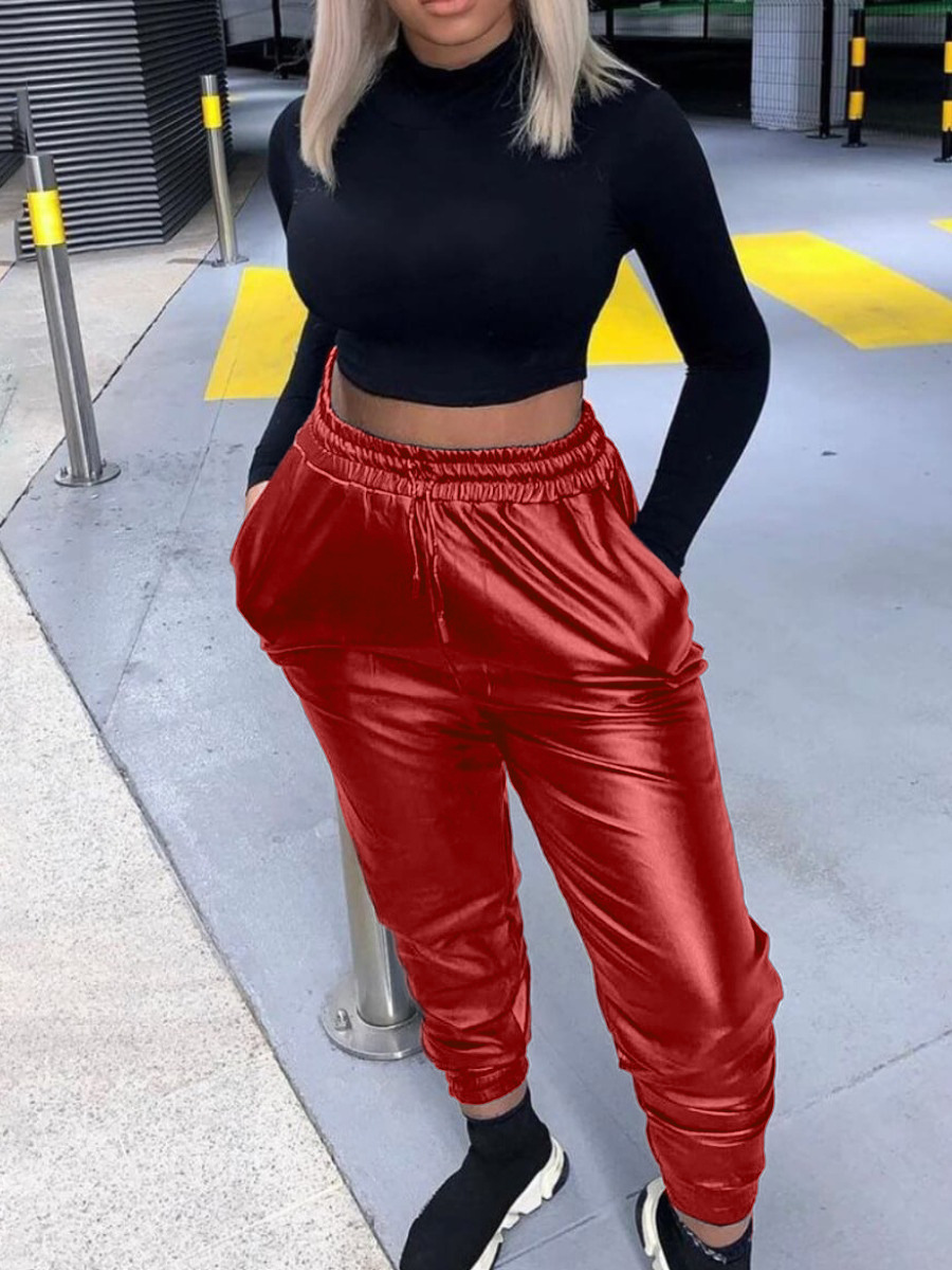 women's clothing autumn and winter hot new fashion versatile sexy bright color stretch PU large size leather pants_voghion.com